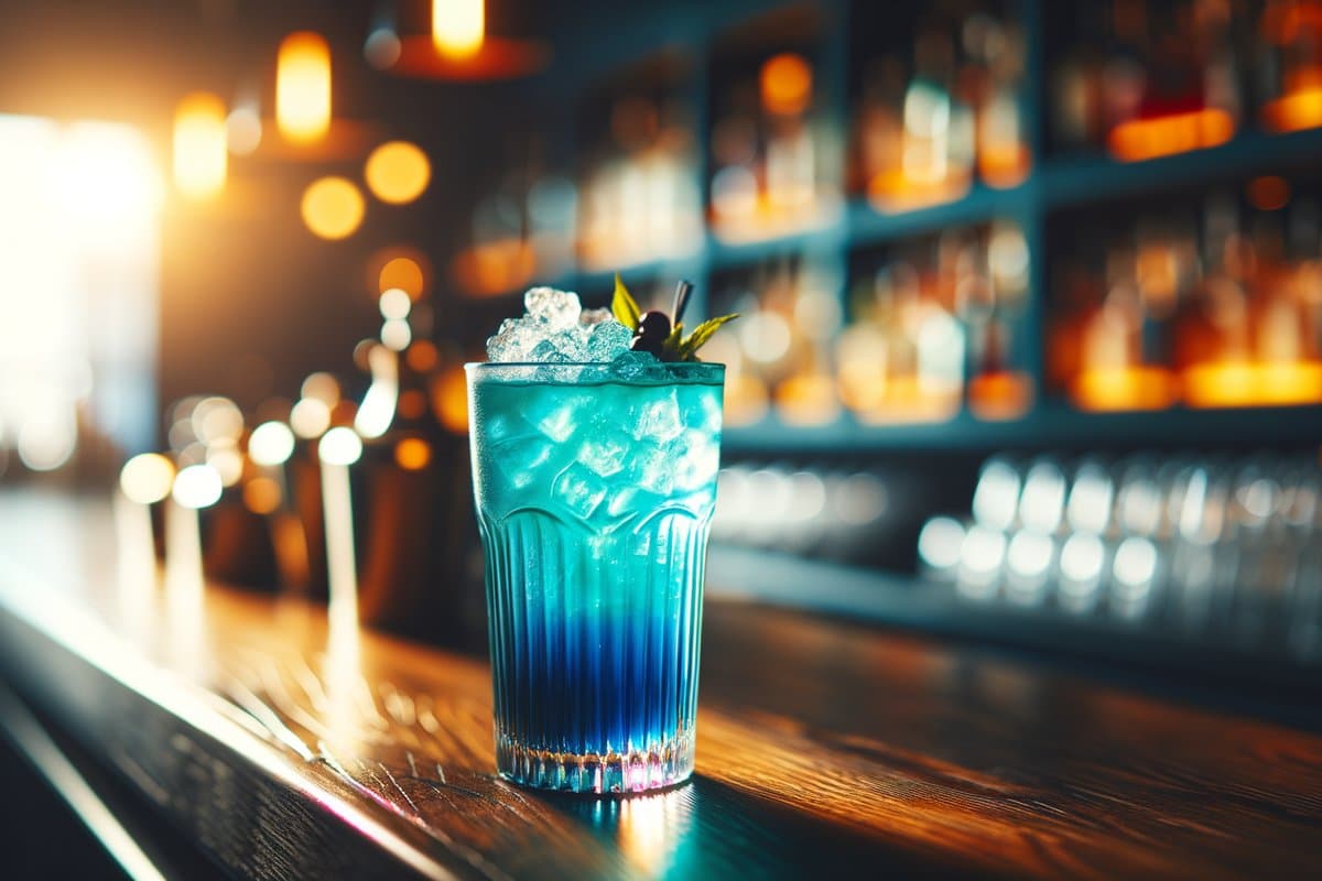 Blue Lagoon cocktail - vodka-based served in Highball glass