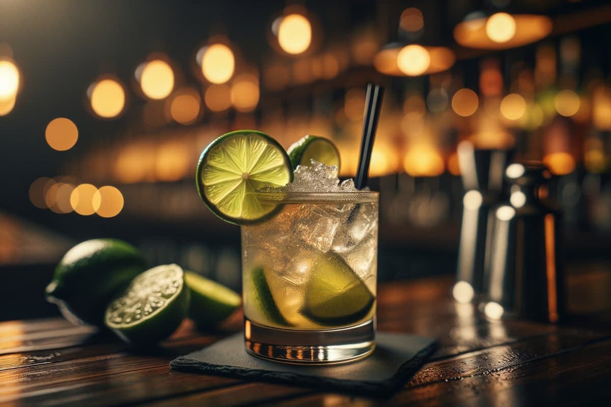 Caipirinha cocktail - cachaça-based served in rocks glass with lime wheel