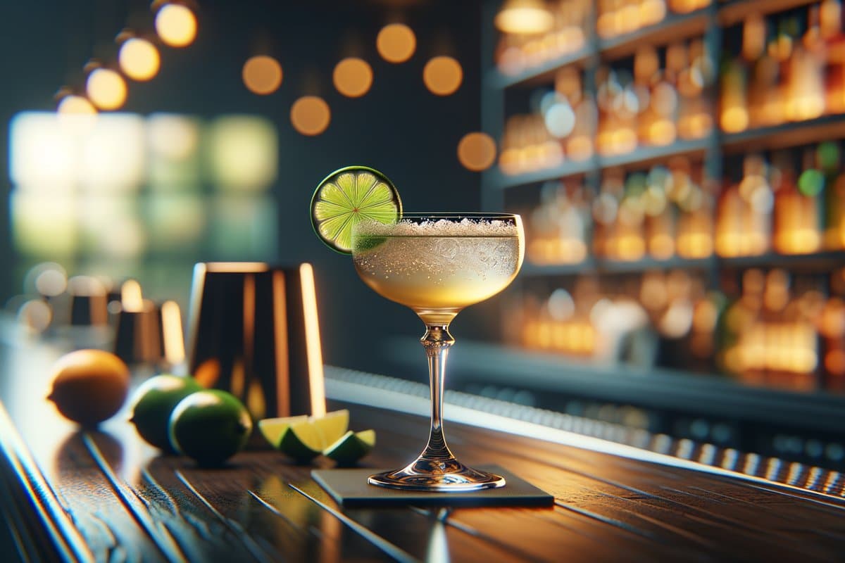 Gimlet cocktail - gin-based served in coupe glass with lime wheel