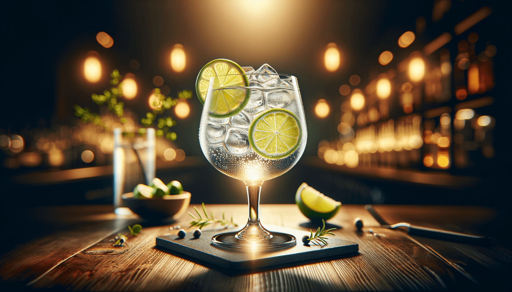 Gin and Tonic cocktail - gin-based served in highball glass with lime wedge