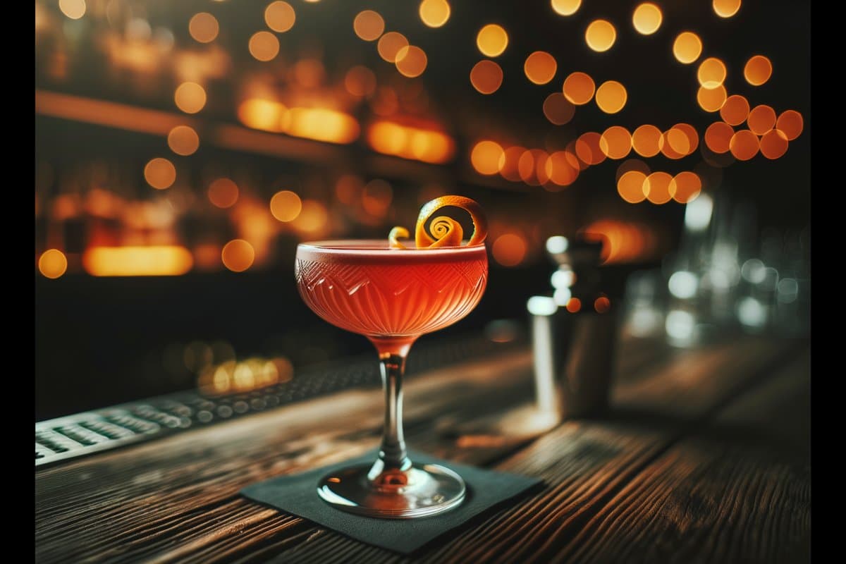 Hanky Panky cocktail - gin-based served in Coupe glass with Orange twist