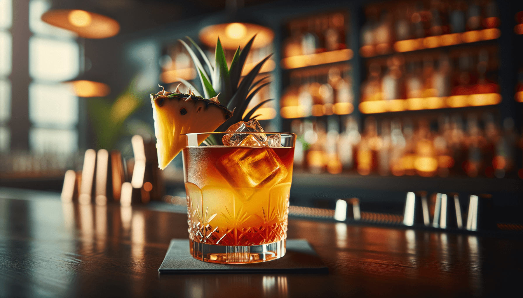 Jungle Bird cocktail - rum-based served in rocks glass with pineapple wedge