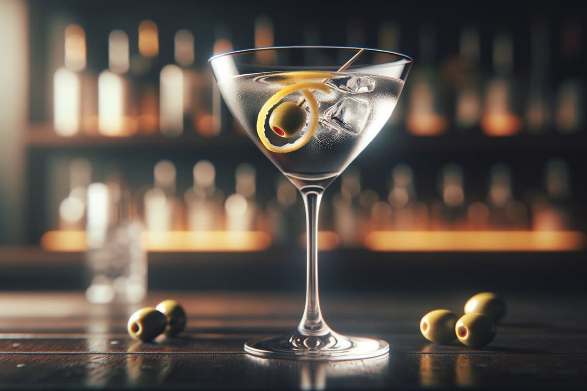 Martini cocktail - gin-based served in martini glass with lemon twist or olives