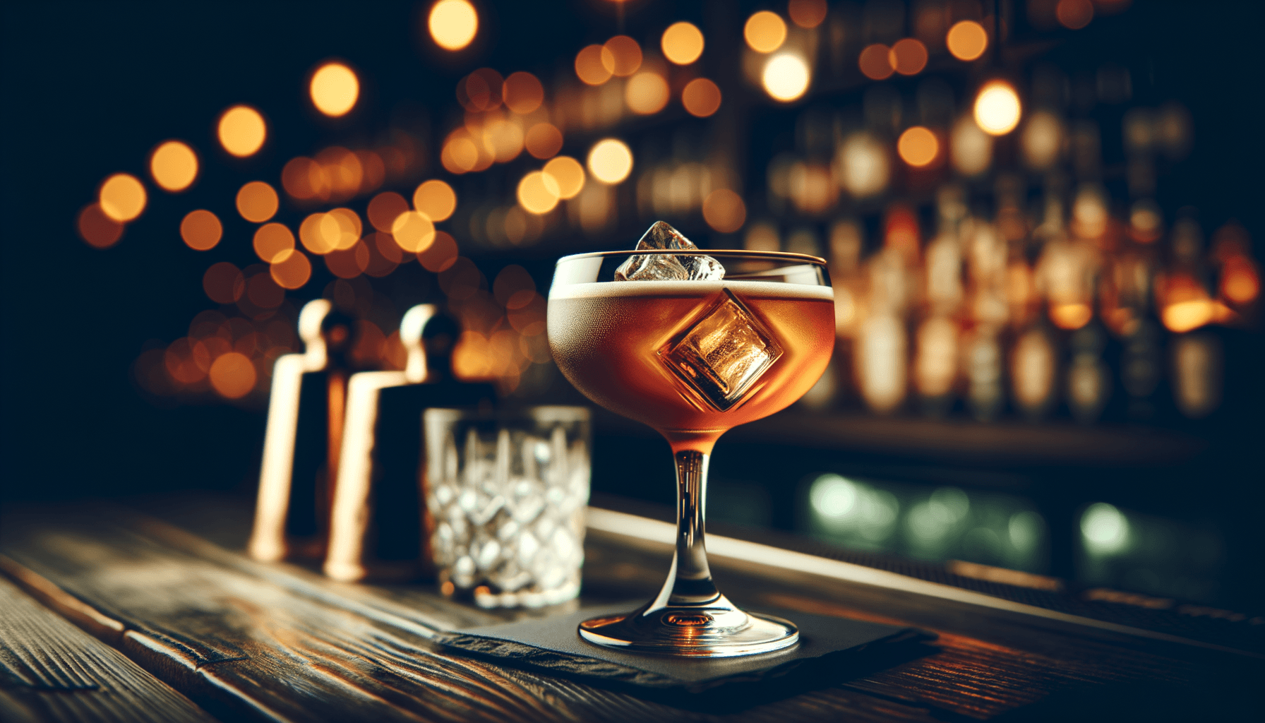 Paper Plane cocktail - whiskey-based served in coupe glass with none