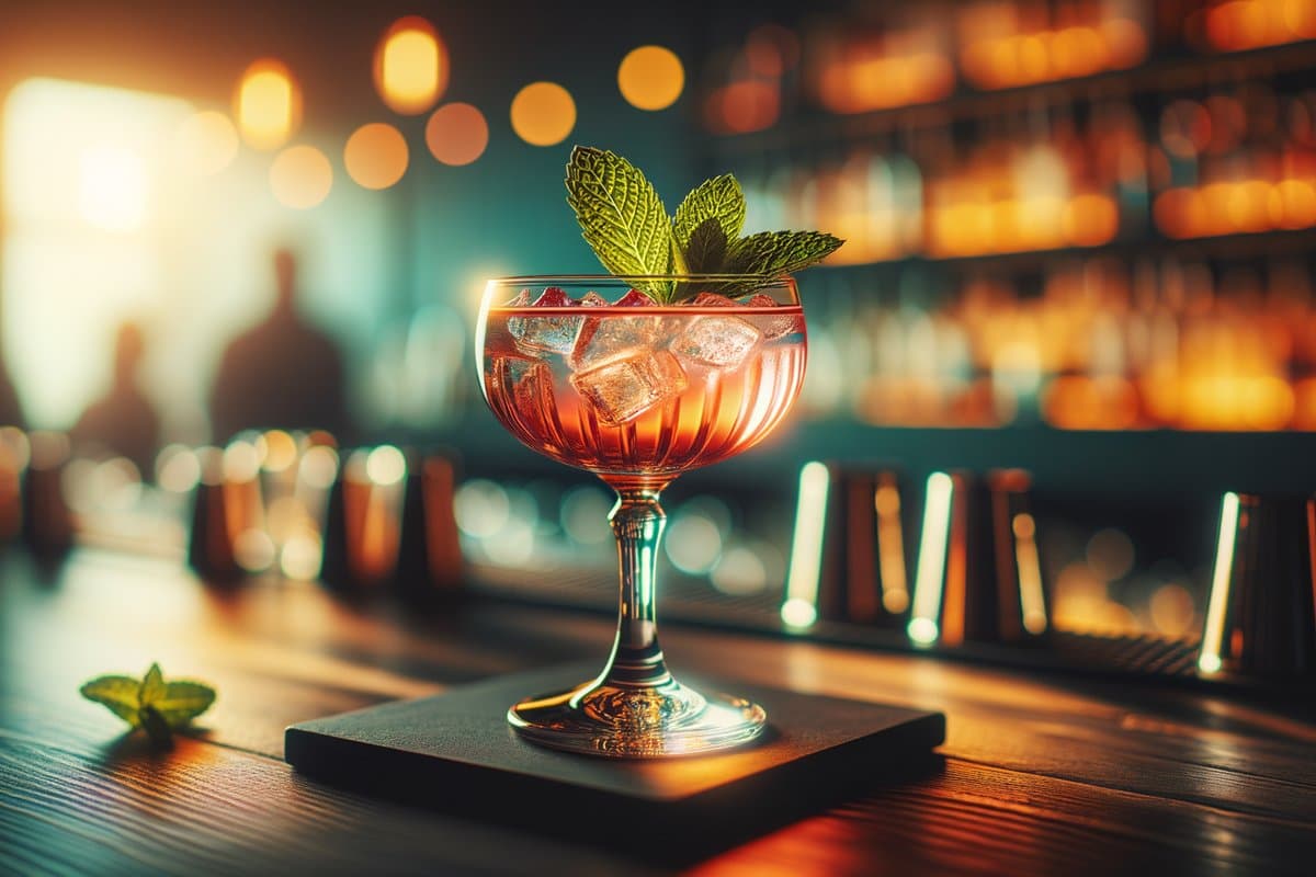 Southside cocktail - gin-based served in coupe glass with mint sprig
