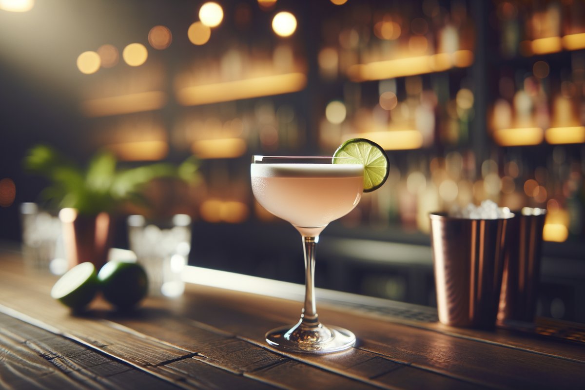 Daiquiri cocktail - rum-based served in Coupe Glass with Lime wheel (optional)