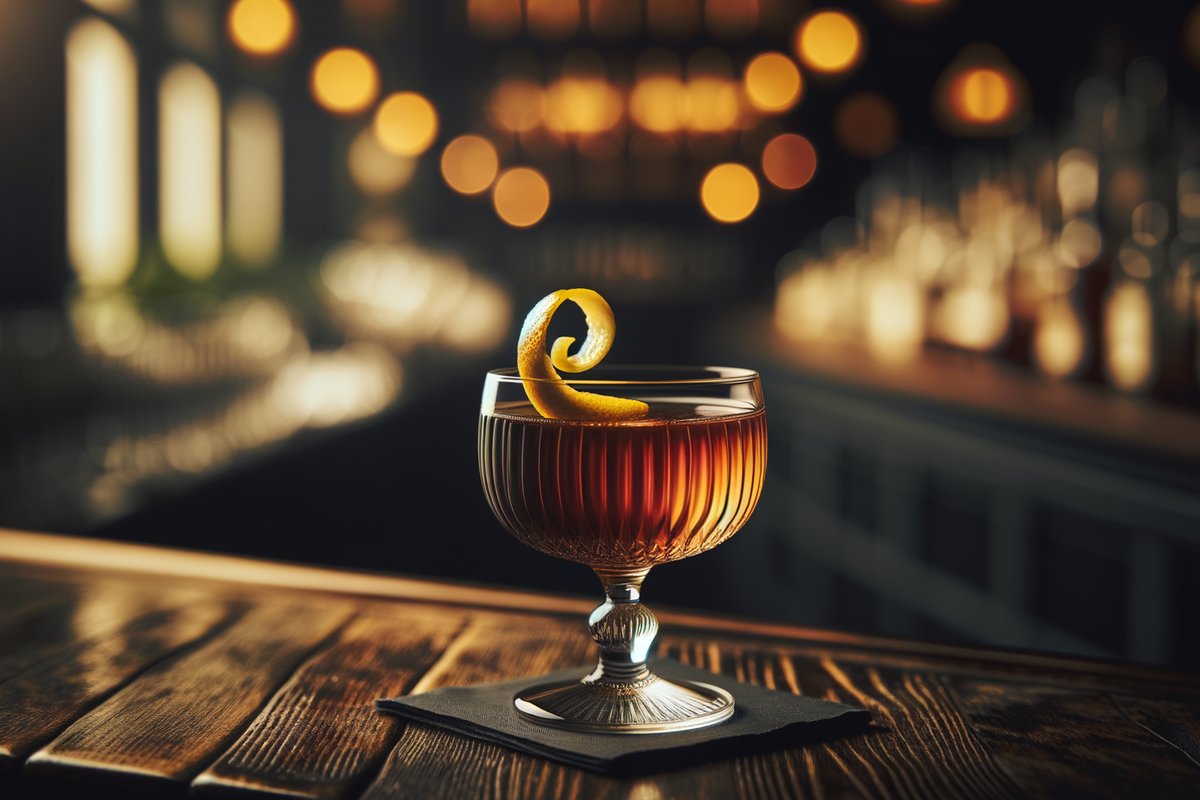Haystack cocktail - whiskey-based served in nick-and-nora with lemon twist
