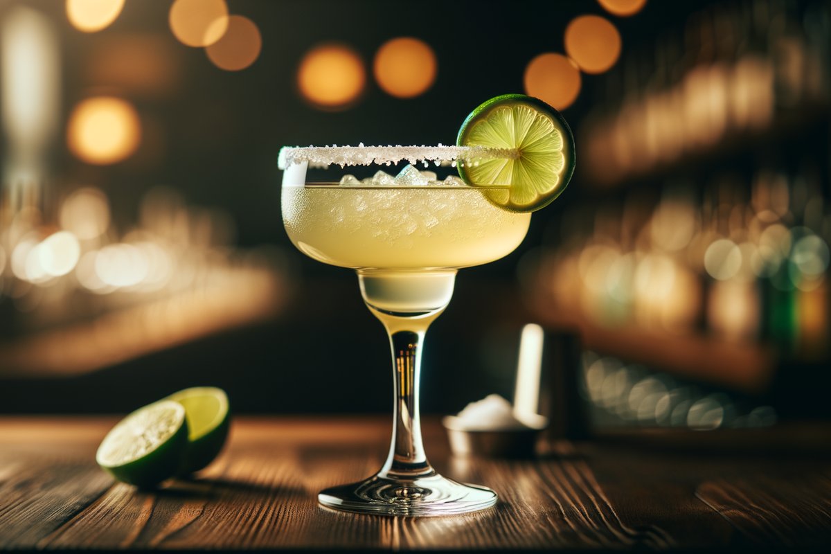 Margarita cocktail - tequila-based served in Coupe or Rocks Glass with Lime wheel, salt rim