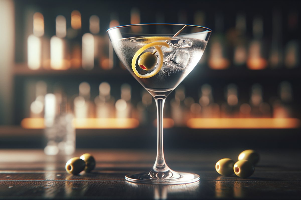 Martini cocktail - gin-based served in martini glass with lemon twist or olives
