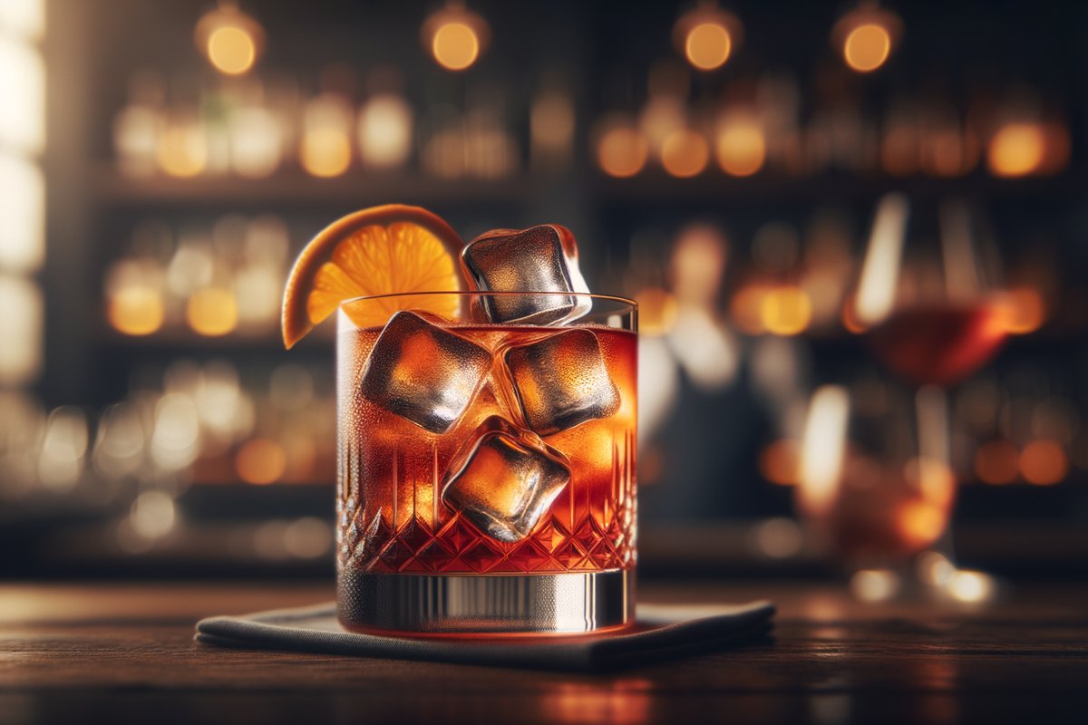 Negroni cocktail - gin-based served in rocks with Orange peel