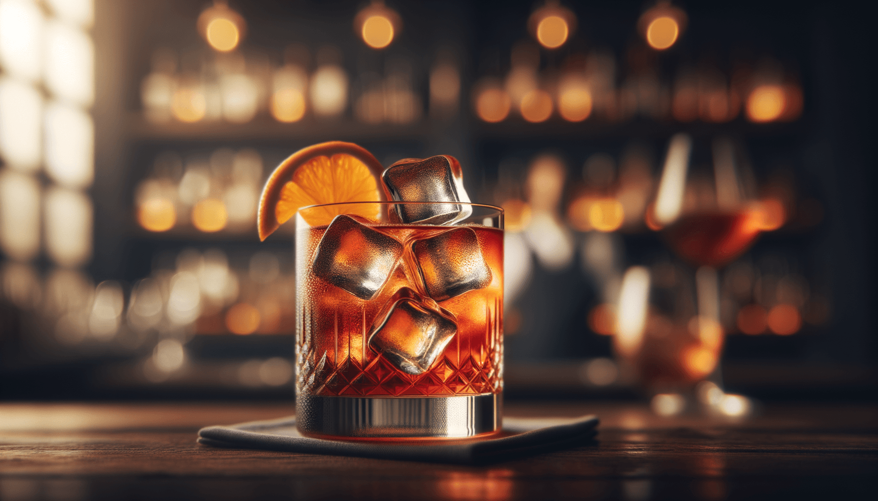 Negroni cocktail - gin-based served in rocks with Orange peel