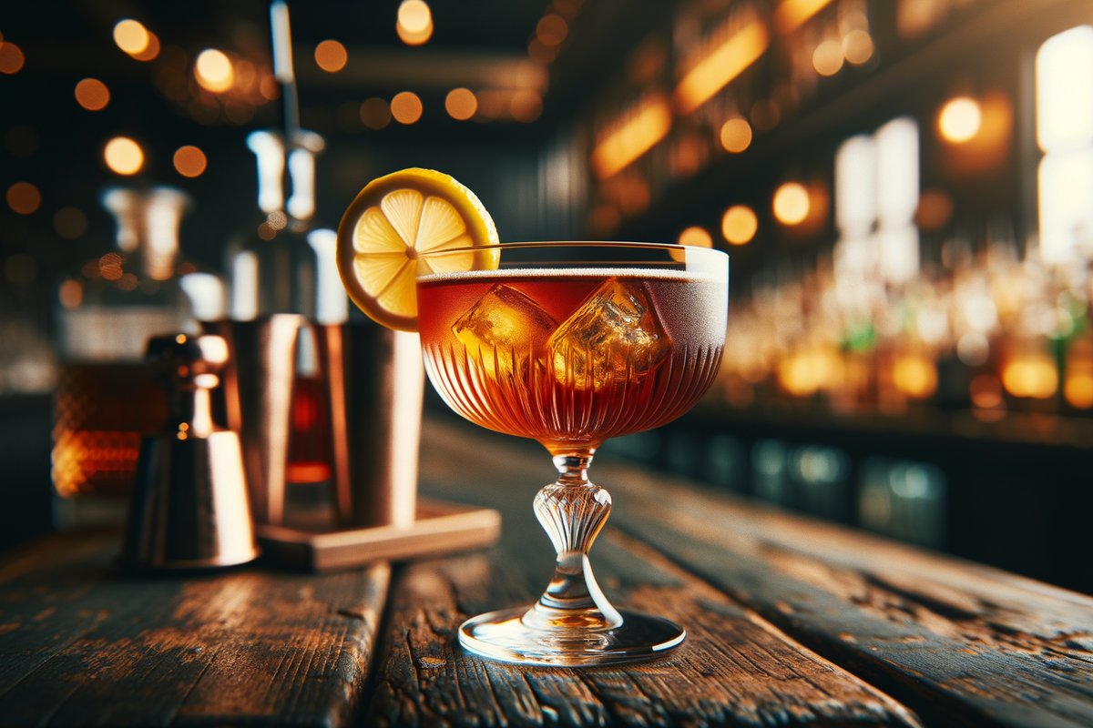 Sidecar cocktail - brandy-based served in coupe glass with lemon twist