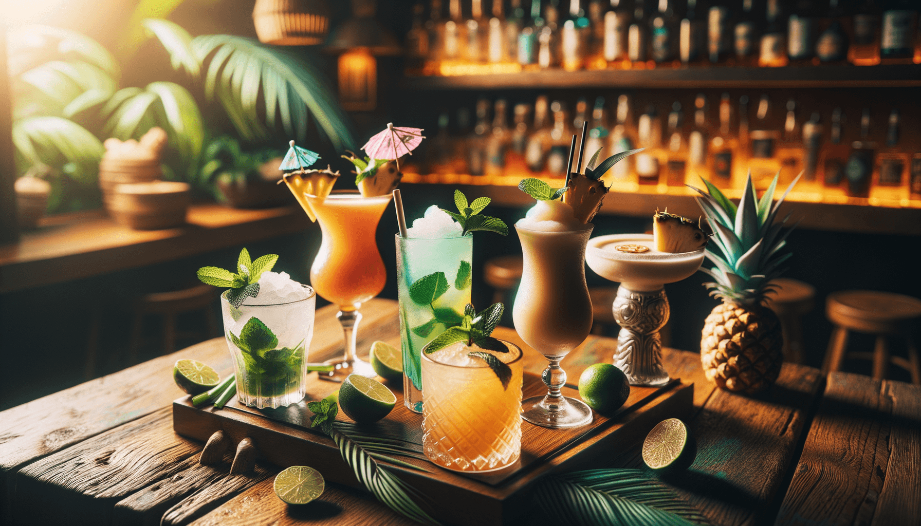 Rum cocktails - collection of classic rum-based drinks including signature serves and garnishes