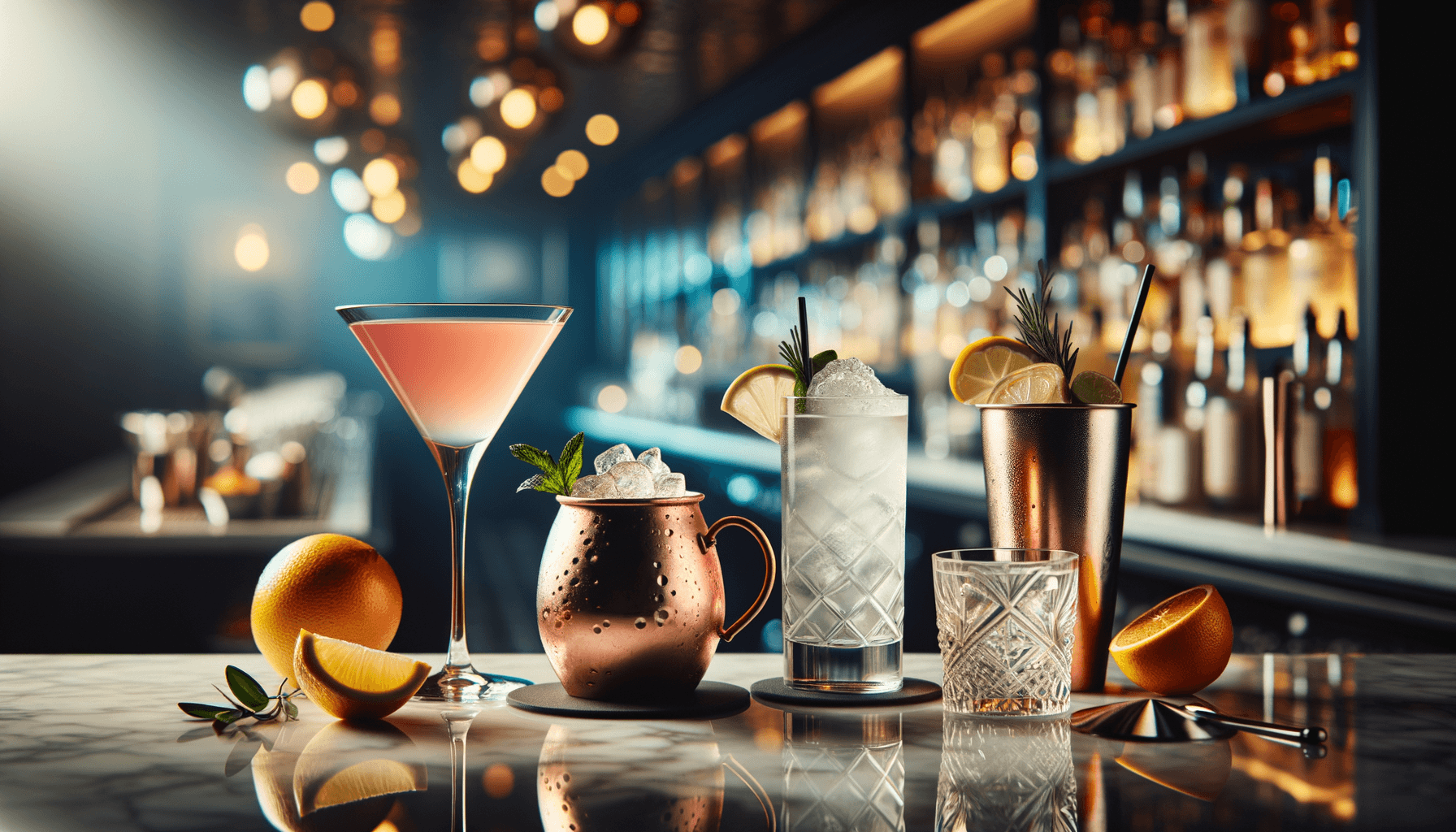 Vodka cocktails - collection of classic vodka-based drinks including signature serves and garnishes