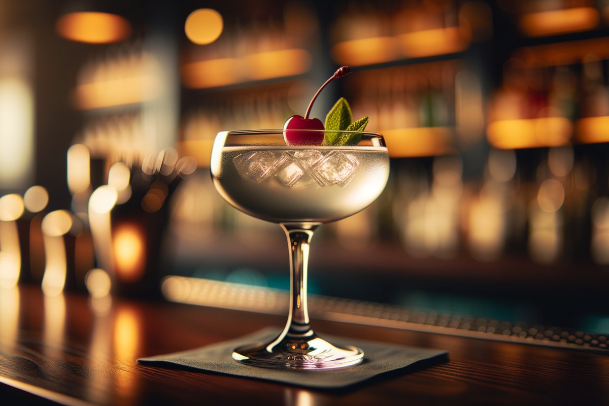 Aviation cocktail - gin-based served in Coupe Glass with Cocktail cherry