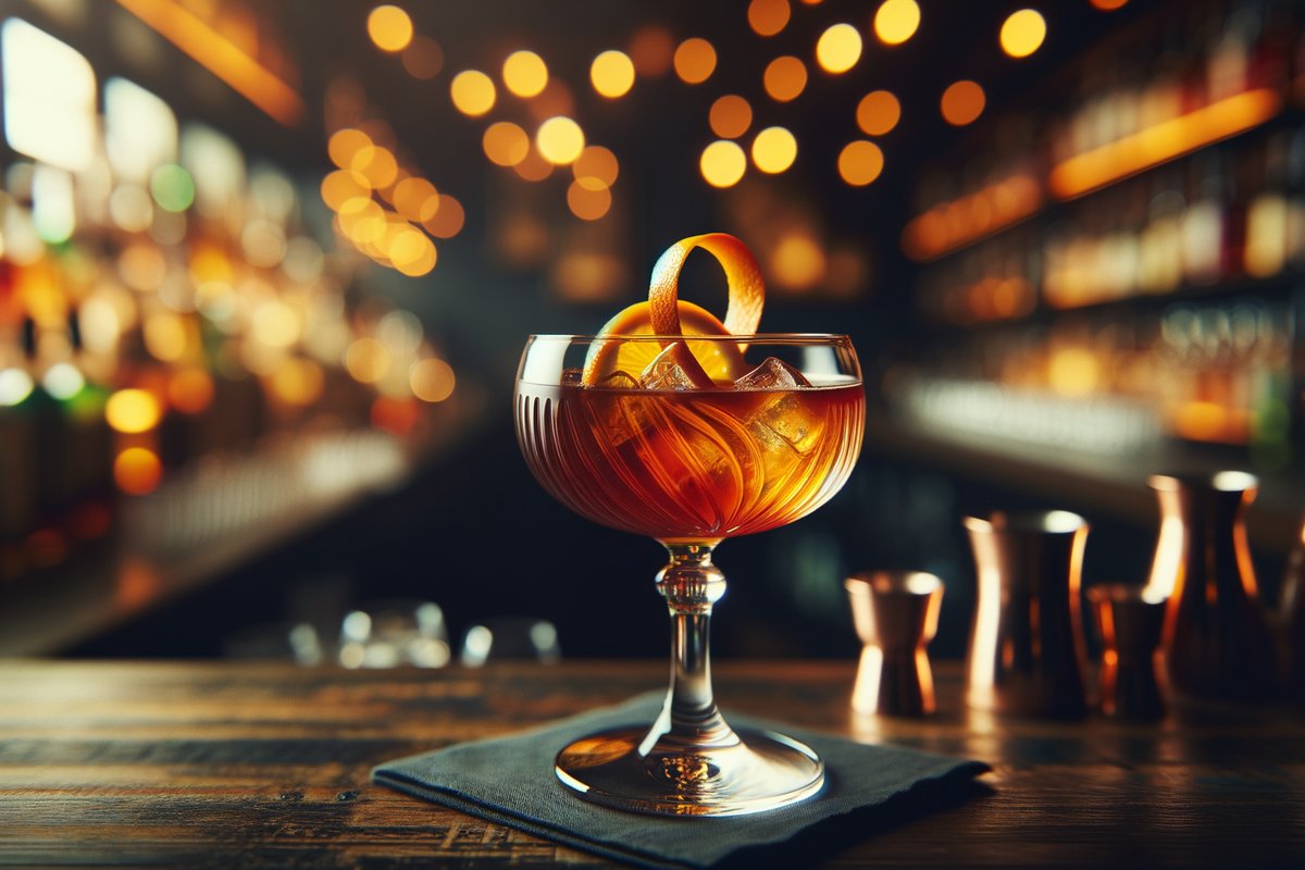 Blood and Sand cocktail - whiskey-based served in coupe glass with orange twist