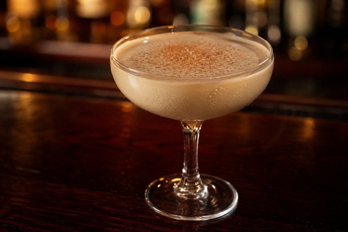 Brandy Alexander cocktail - brandy-based served in a glass with garnish