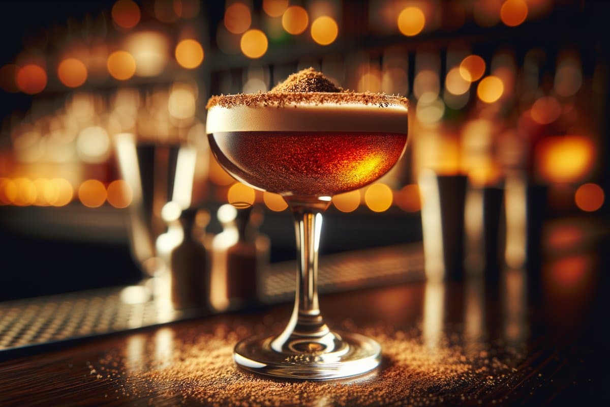 Brandy Alexander cocktail - brandy-based served in coupe glass with grated nutmeg