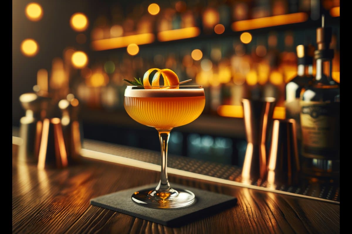 Corpse Reviver No. 2 cocktail - gin-based served in coupe glass with orange peel