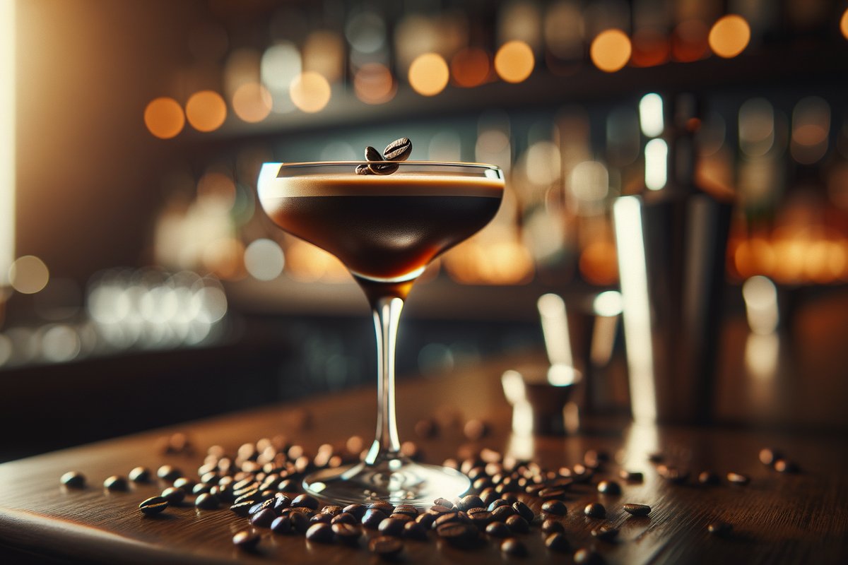 Espresso Martini cocktail - vodka-based served in Martini Glass or Coupe with Coffee beans
