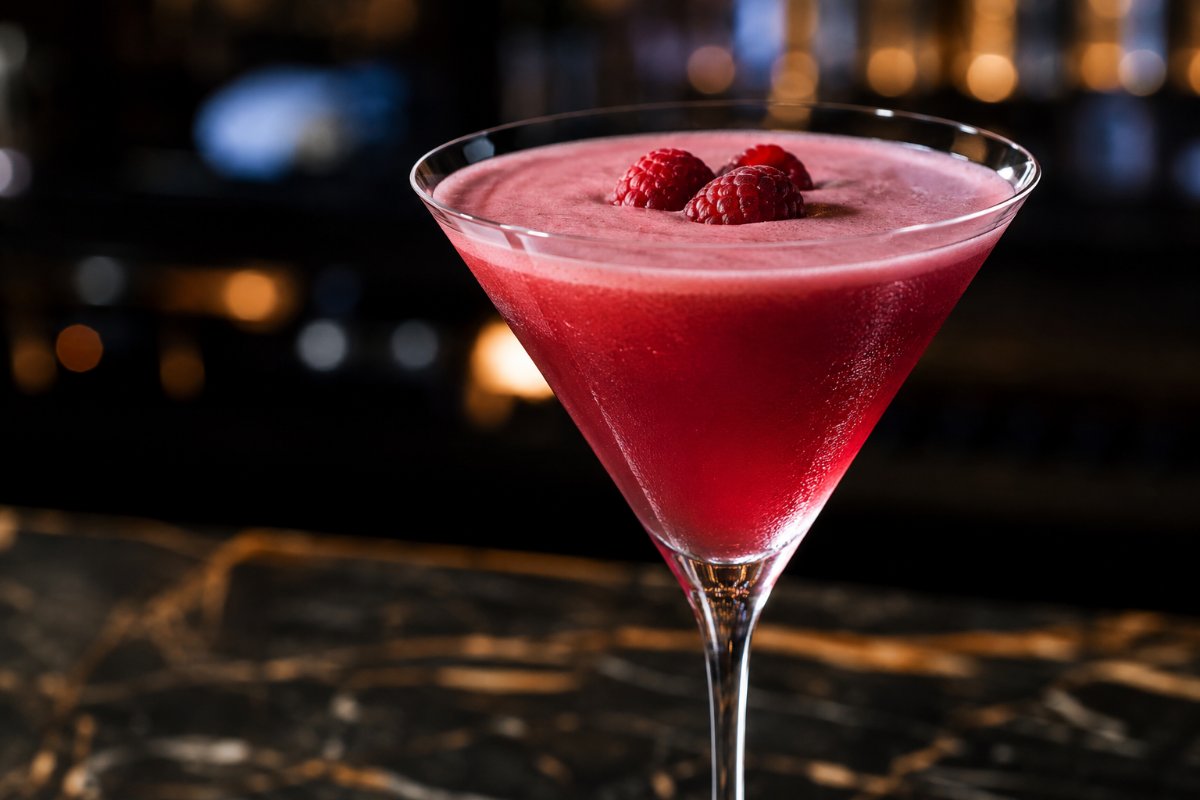 French Martini cocktail - vodka-based served in a glass with garnish