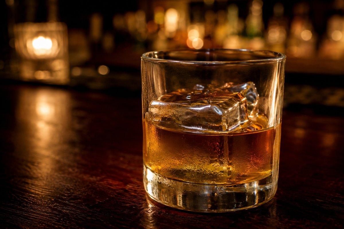 Godfather cocktail - whiskey-based served in a glass with garnish