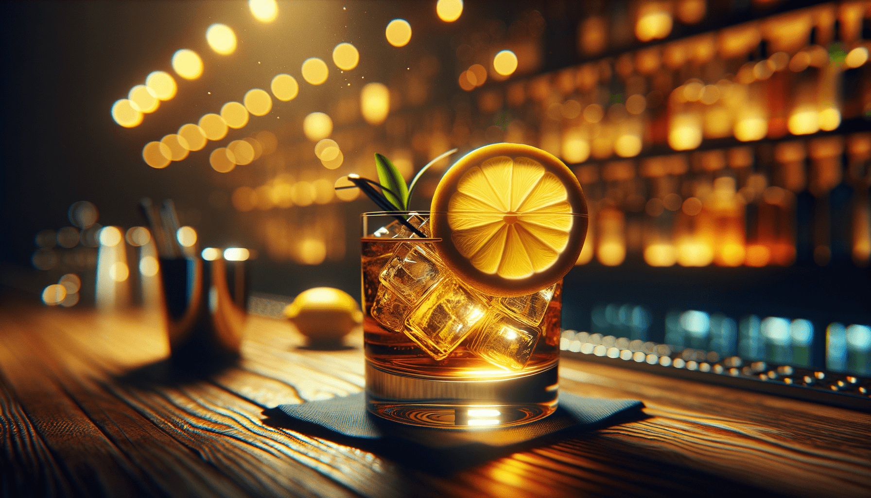 Gold Rush cocktail - whiskey-based served in rocks glass with lemon wheel