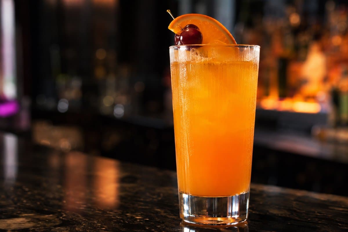 Harvey Wallbanger cocktail - vodka-based served in a glass with garnish