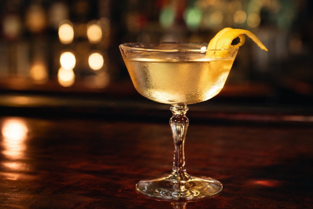 Haystack cocktail - whiskey-based served in a glass with garnish