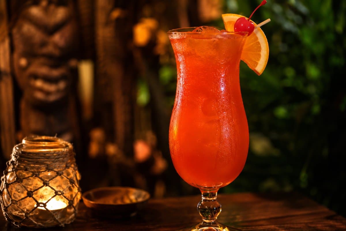Hurricane cocktail - rum-based served in a glass with garnish