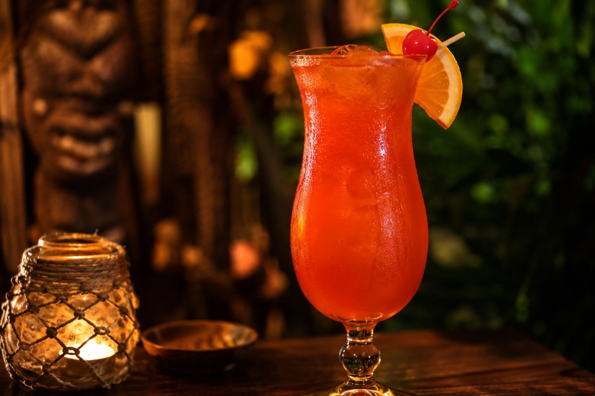 Hurricane cocktail - rum-based served in a glass with garnish