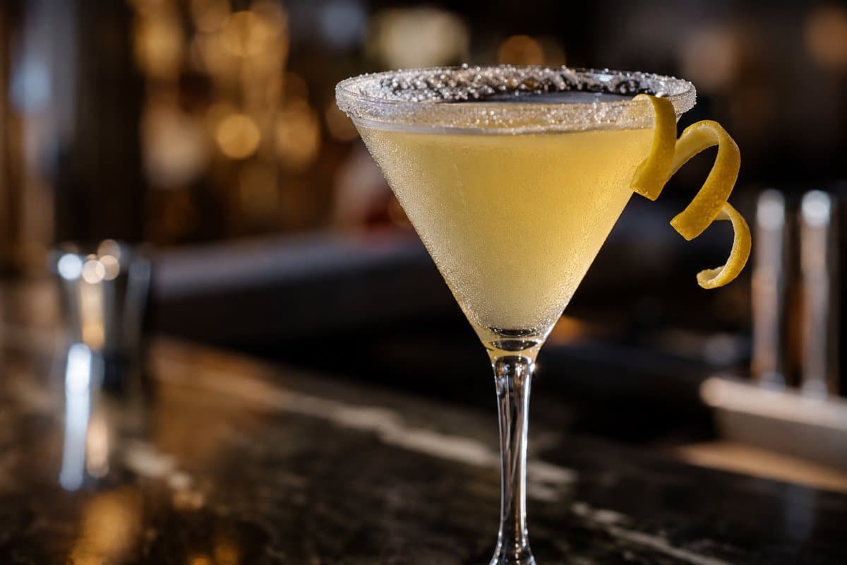 Lemon Drop Martini cocktail - vodka-based served in a glass with garnish