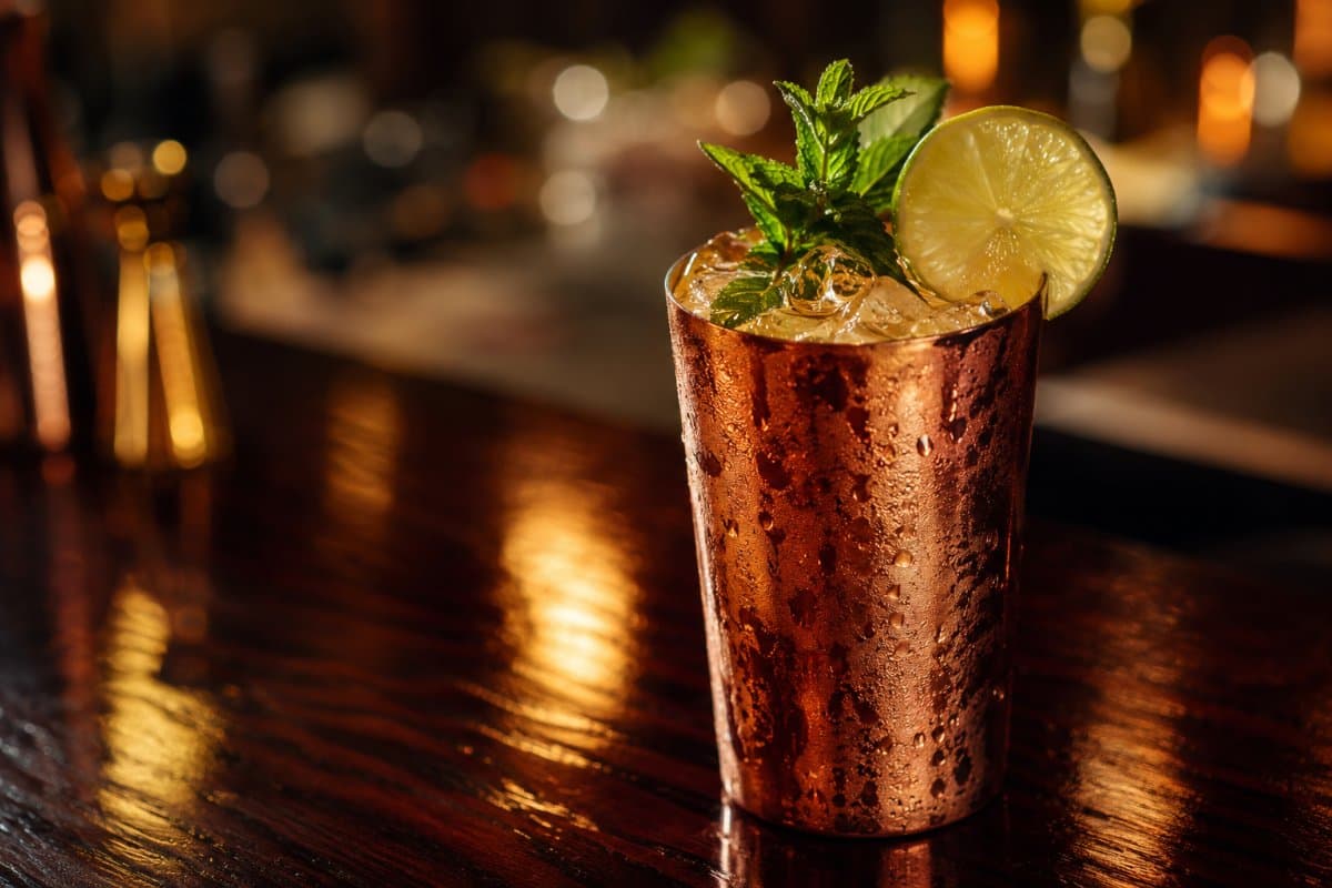 Moscow Mule cocktail - vodka-based served in a glass with garnish