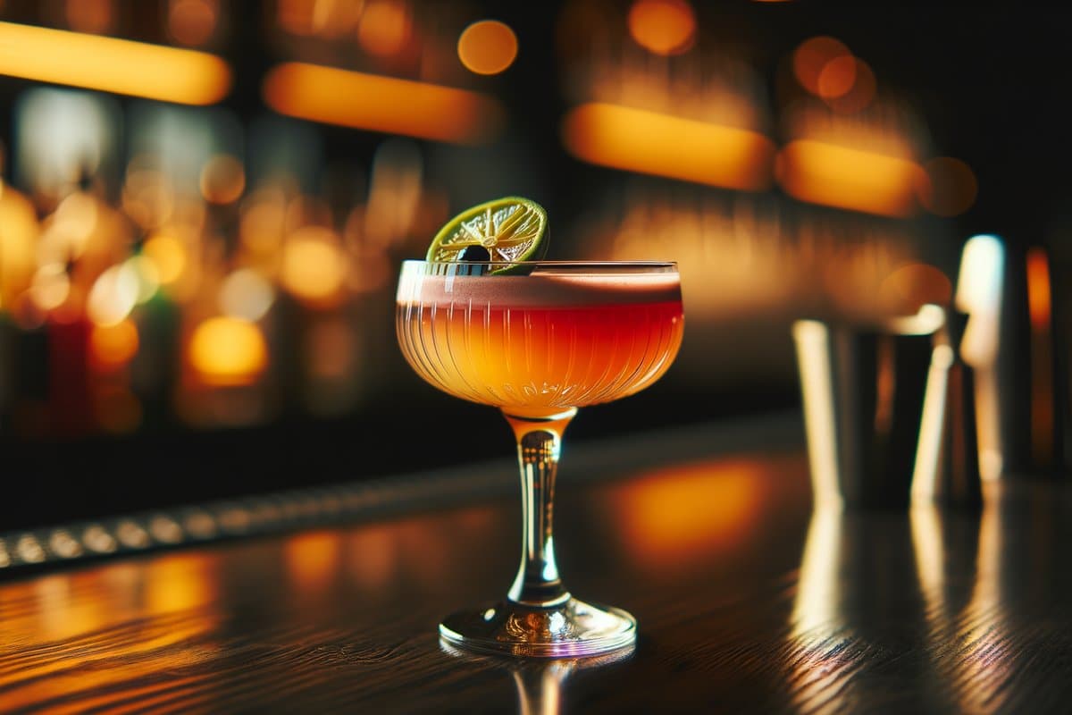 Naked and Famous cocktail - mezcal-based served in coupe glass with none