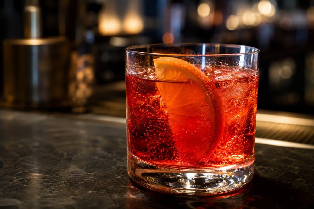 Negroni Sbagliato cocktail - other-based served in a glass with garnish