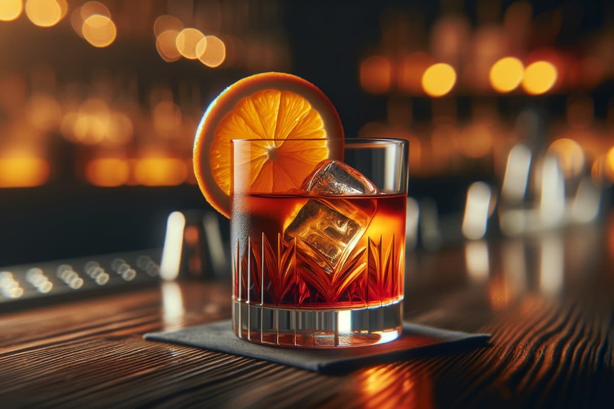 Negroni Sbagliato cocktail - other-based served in Rocks glass with Orange slice