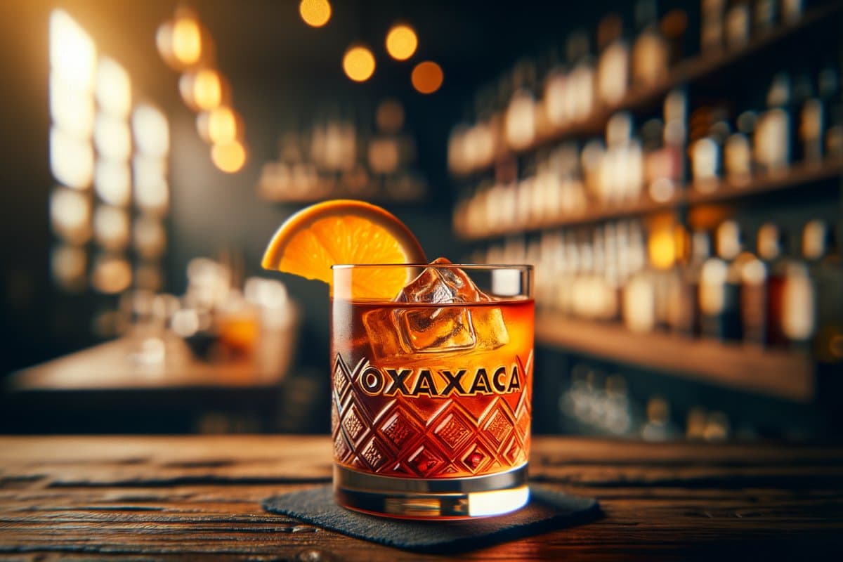 Oaxaca Old Fashioned cocktail - mezcal-based served in rocks glass with orange twist
