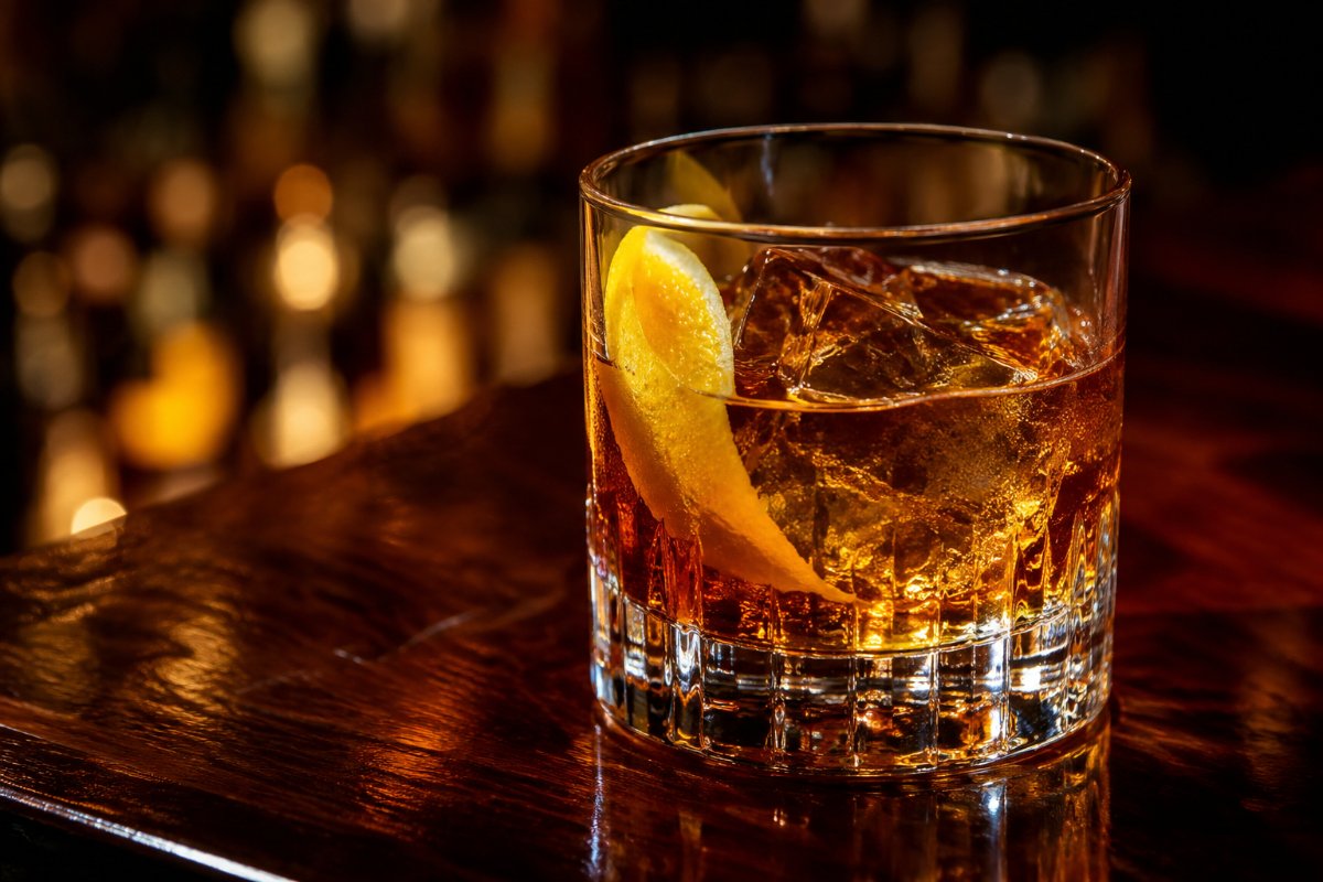 Rusty Nail cocktail - whiskey-based served in a glass with garnish