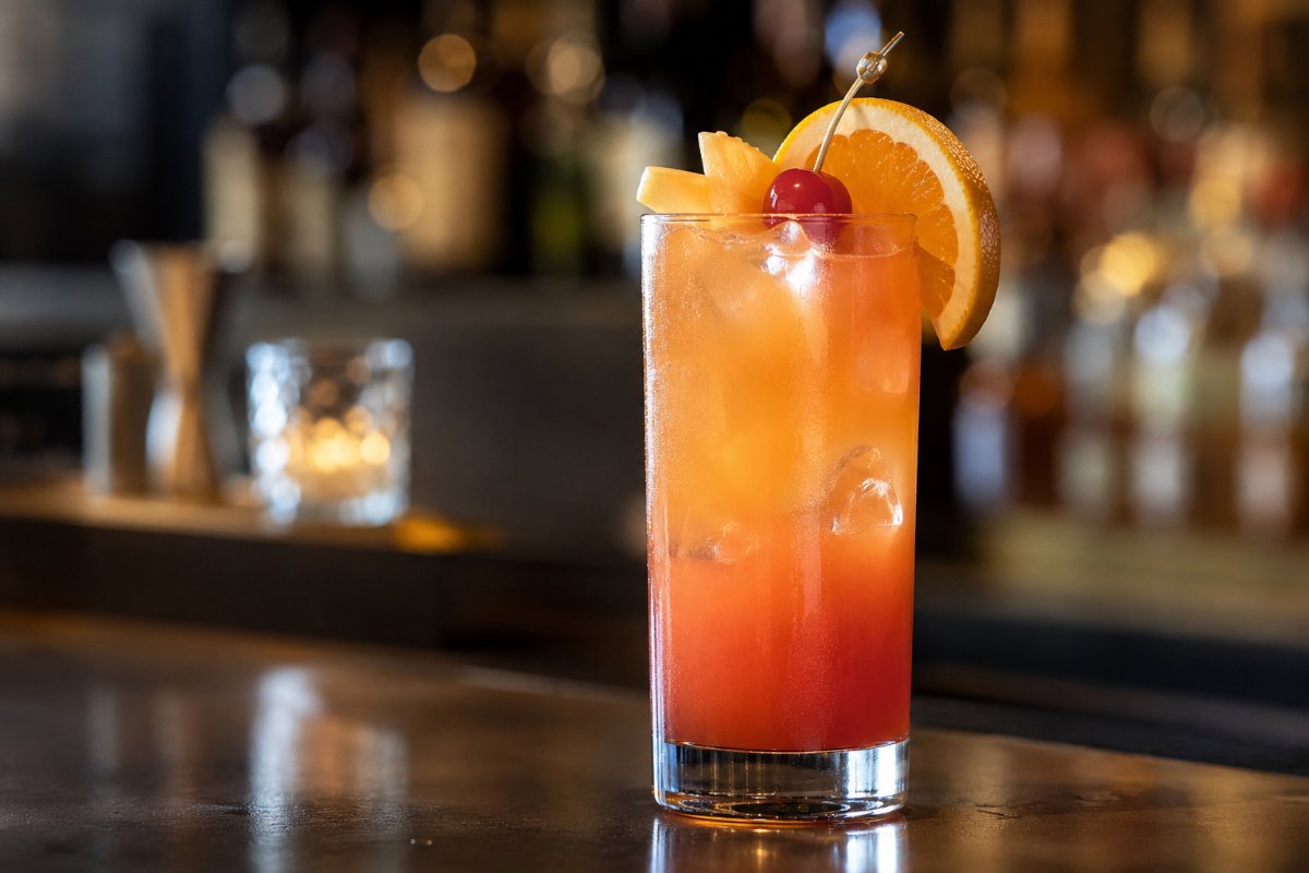 Sex on the Beach cocktail - vodka-based served in a glass with garnish