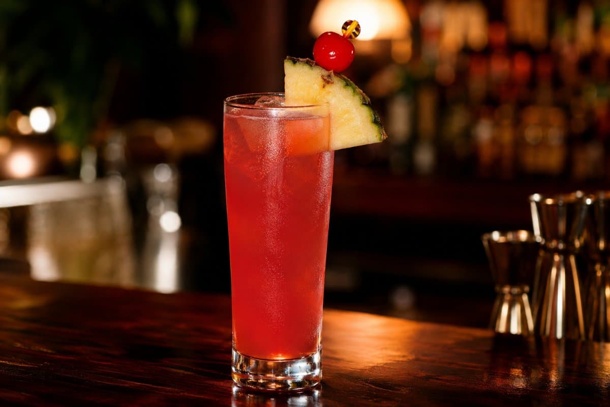Singapore Sling cocktail - gin-based served in a glass with garnish