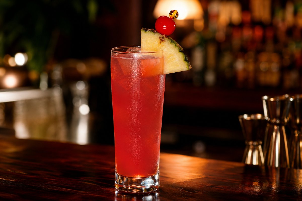Singapore Sling cocktail - gin-based served in a glass with garnish