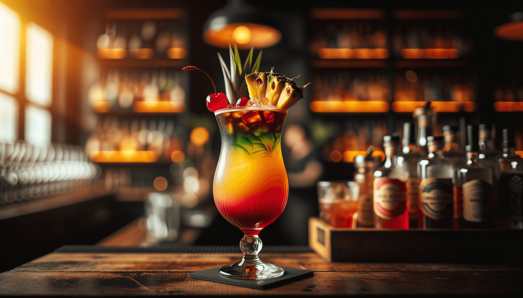 Singapore Sling cocktail - gin-based served in collins glass with pineapple and cherry