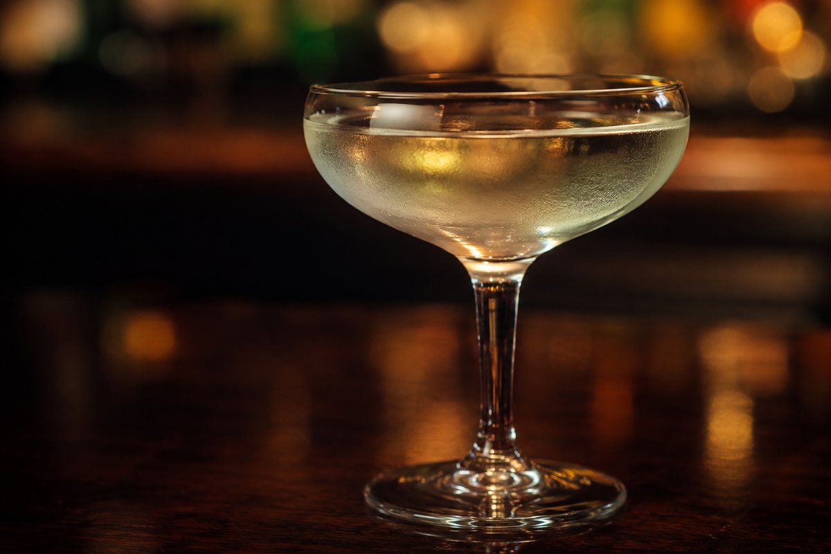 Stinger cocktail - brandy-based served in a glass with garnish