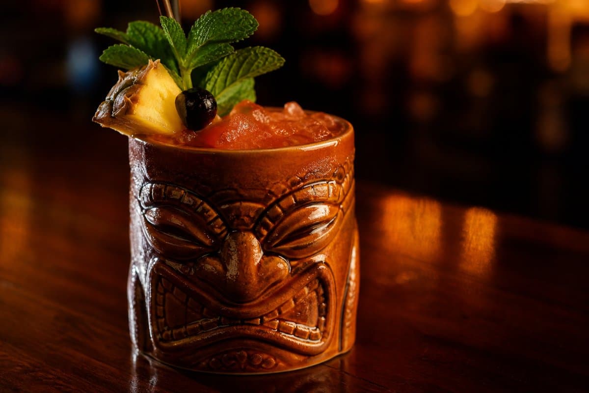 Zombie cocktail - rum-based served in a glass with garnish