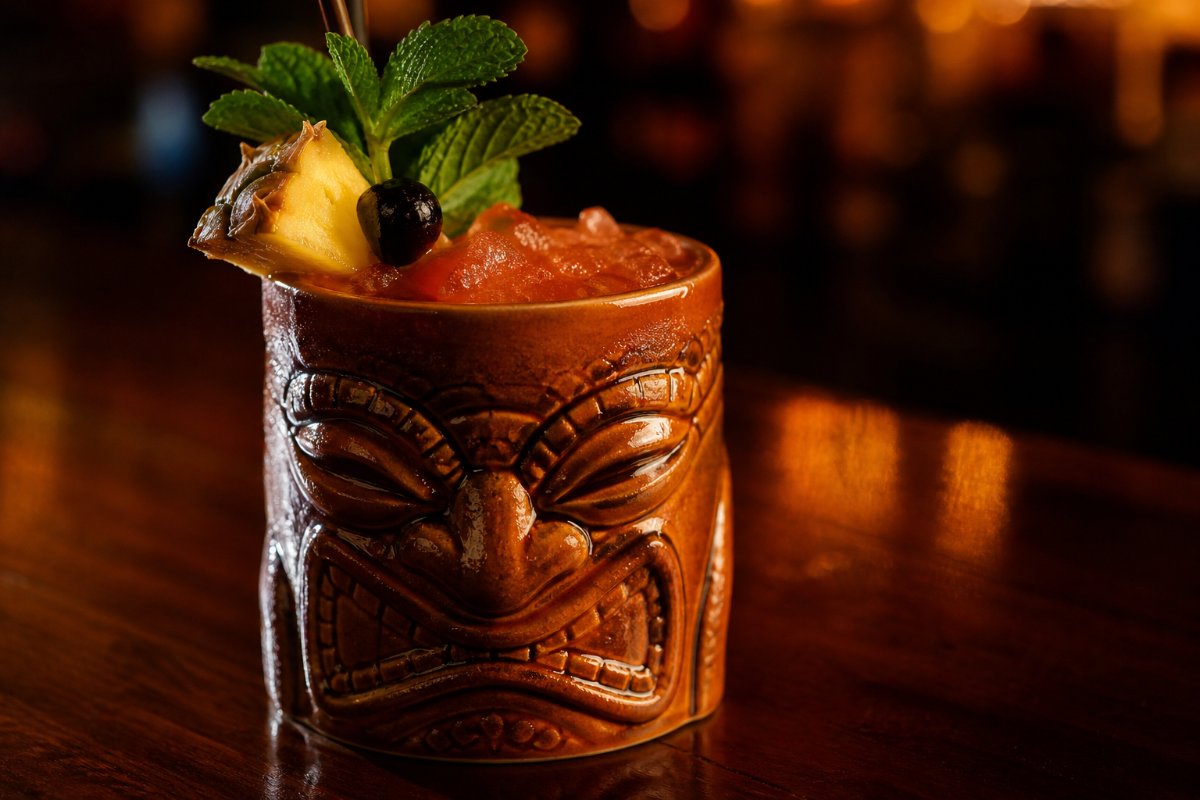 Zombie cocktail - rum-based served in a glass with garnish