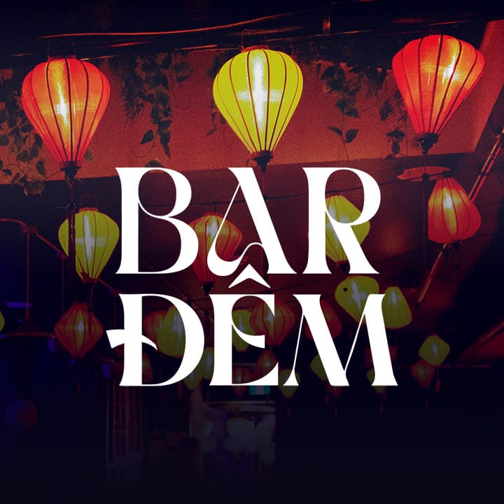 Hanging red and yellow lanterns with Bar Dêm text overlay in Toronto