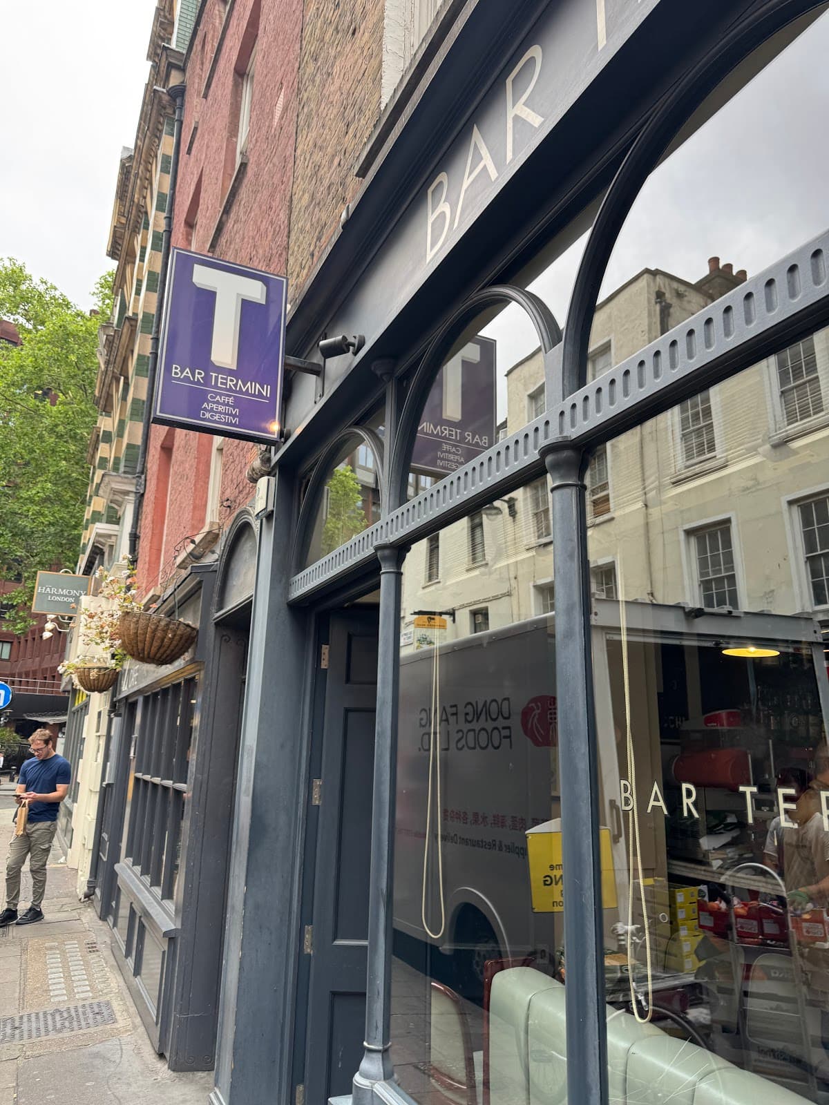 Exterior of Bar Termini with street view and signage in London