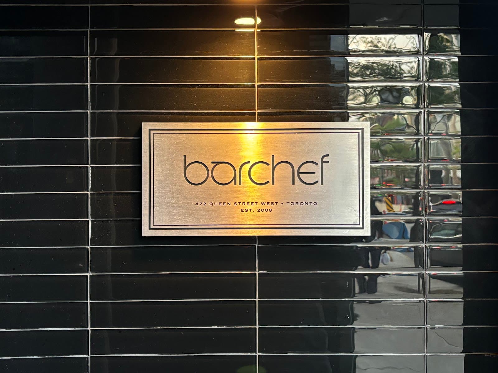 Barchef exterior sign on black tiled wall, Toronto in Toronto