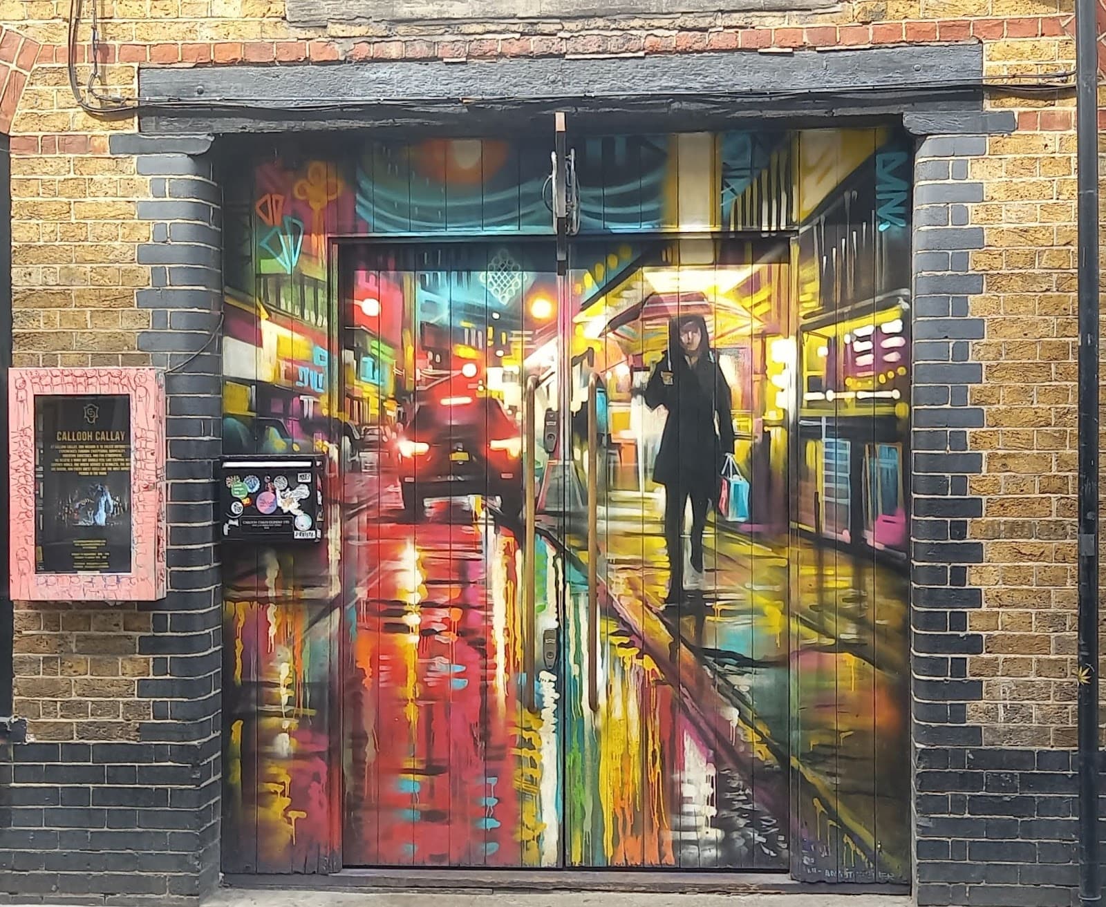 Vibrant street art on a building exterior at Callooh Callay in London