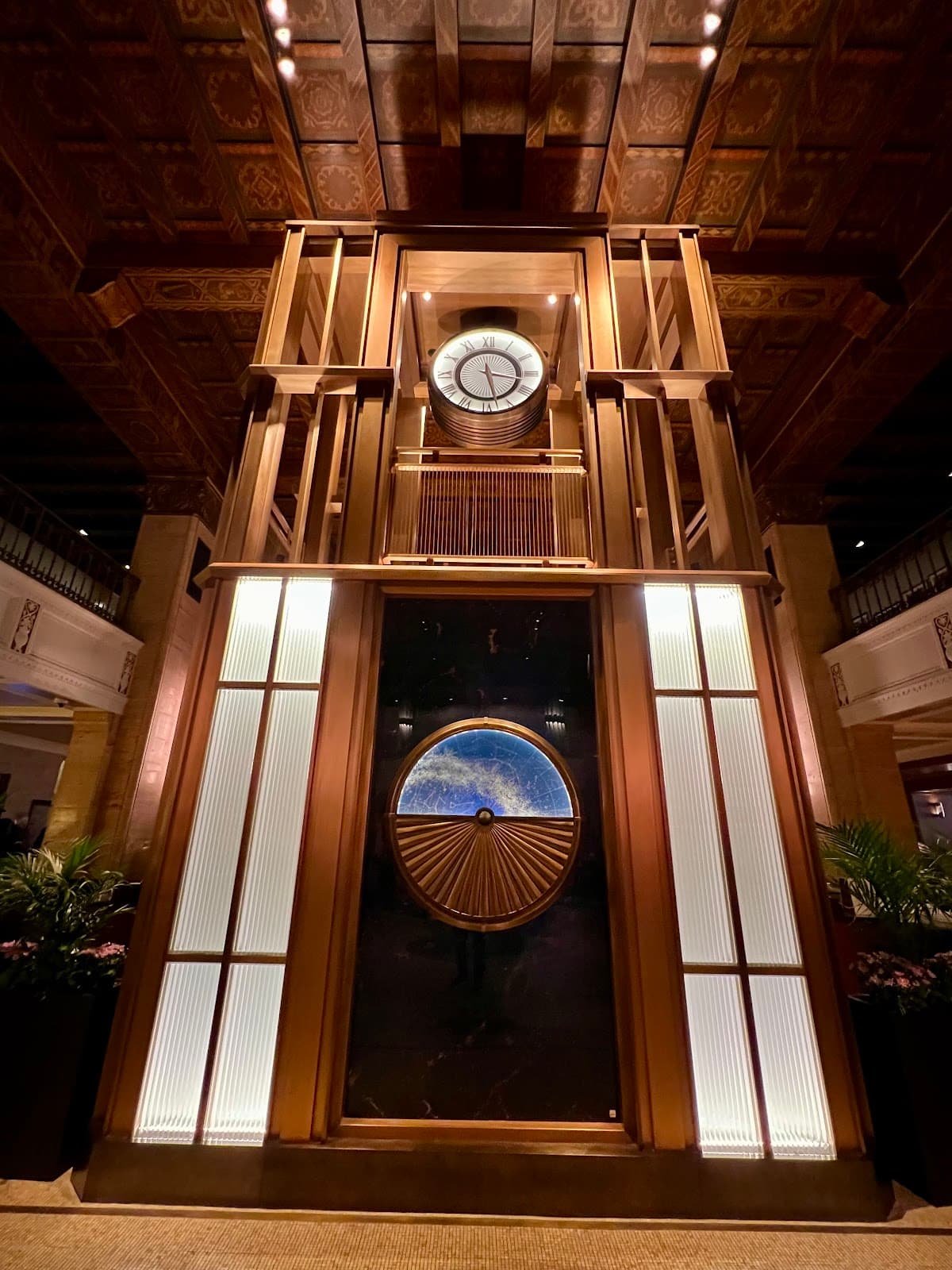 Elegant interior with large clock and decorative panels in Toronto